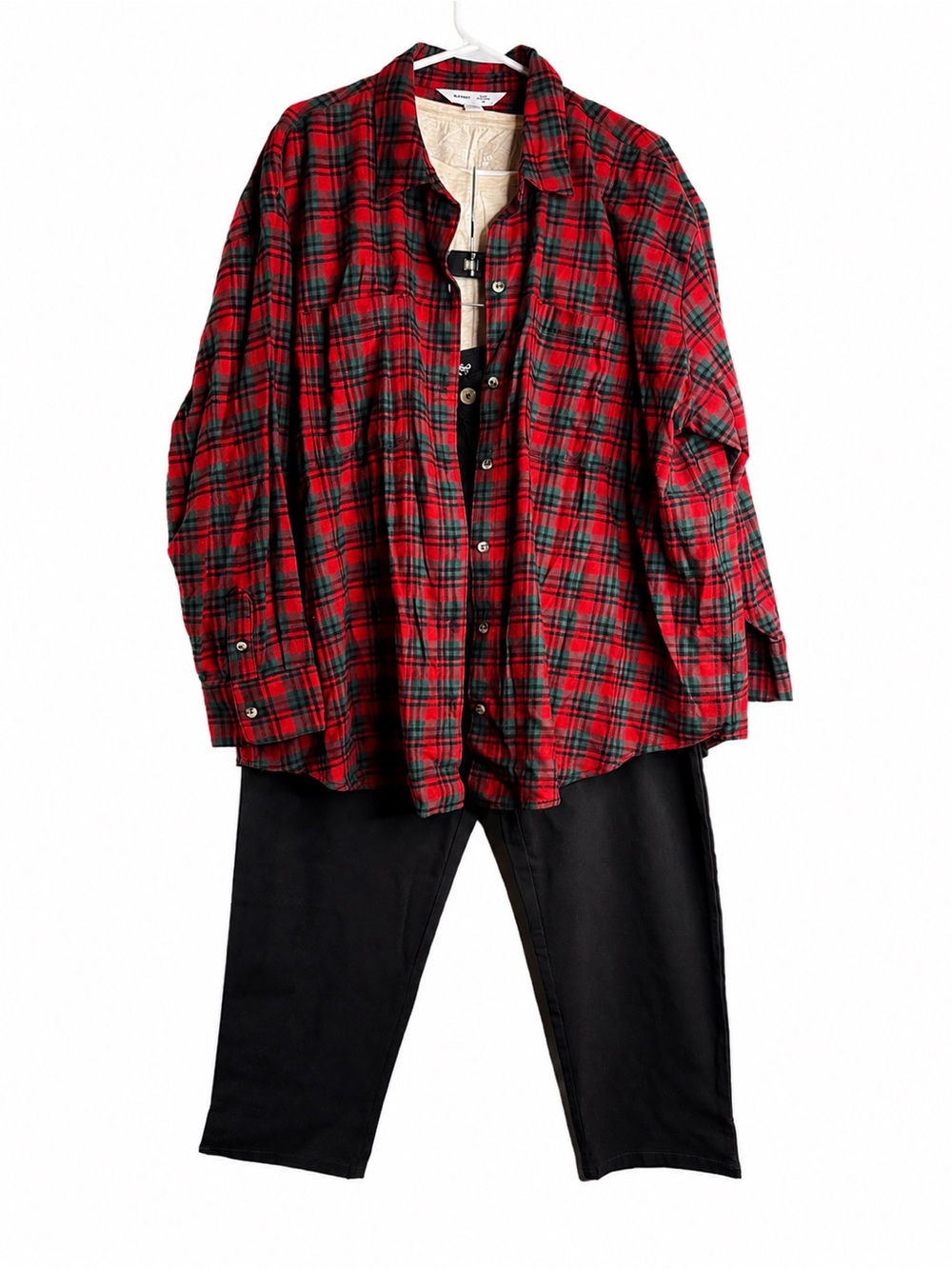 three-piece set, flannel shirt, long-sleeved T-shirt and stretch pants XXL A7 35